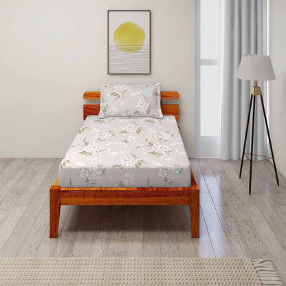 Floriosa Grey 100% Cotton Antibacterial Bedsheet Set - Splendour Classic