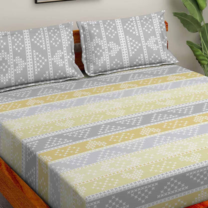Kasuti Grey 100% Cotton Antibacterial Bedsheet Set - Splendour Classic