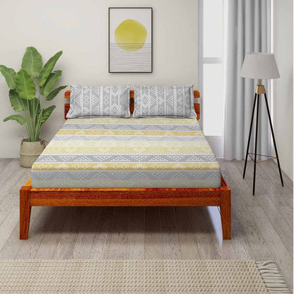 Kasuti Grey 100% Cotton Antibacterial Bedsheet Set - Splendour Classic