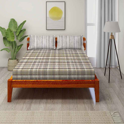 Checks Brown 100% Cotton Antibacterial Bedsheet Set - Splendour Classic