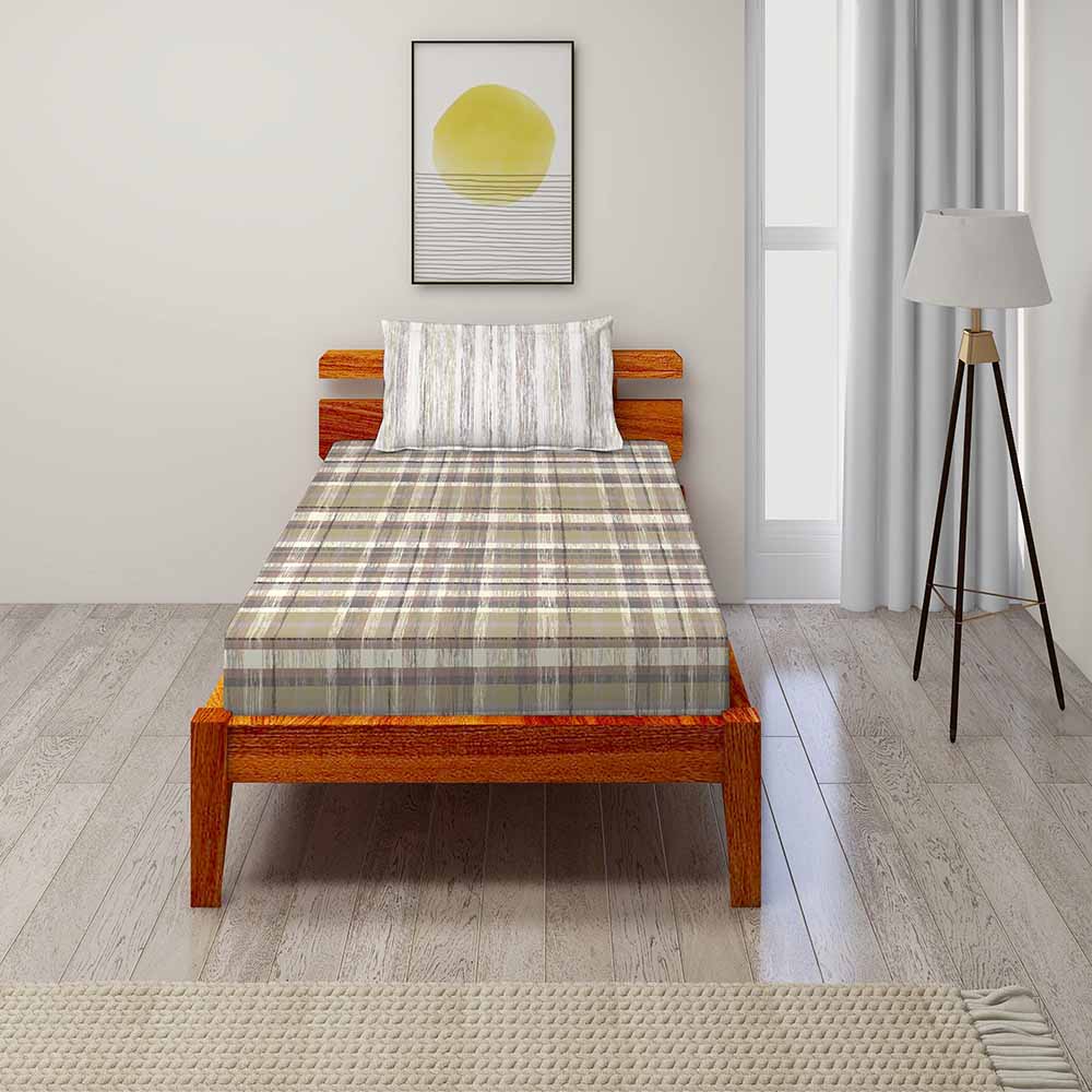 Checks Brown 100% Cotton Antibacterial Bedsheet Set - Splendour Classic