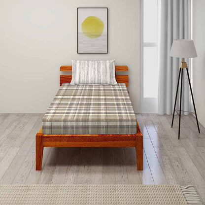 Checks Brown 100% Cotton Antibacterial Bedsheet Set - Splendour Classic