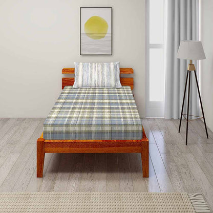 Checks Grey 100% Cotton Antibacterial Bedsheet Set - Splendour Classic