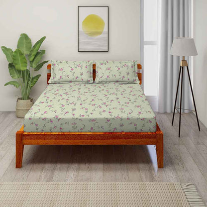 Chintz Green 100% Cotton Super Soft Antibacterial Bedsheet Set - Splendour Prime