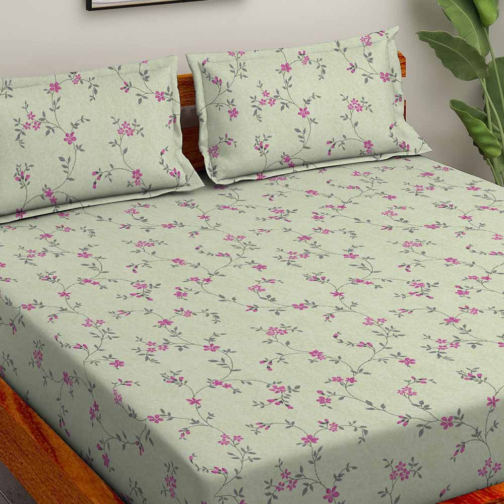Chintz Green 100% Cotton Super Soft Antibacterial Bedsheet Set - Splendour Prime