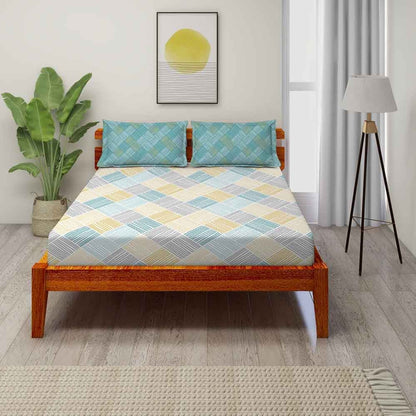 Interlace Blue 100% Cotton Super Soft Antibacterial Bedsheet Set - Splendour Prime