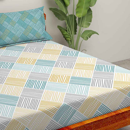 Interlace Blue 100% Cotton Super Soft Antibacterial Bedsheet Set - Splendour Prime