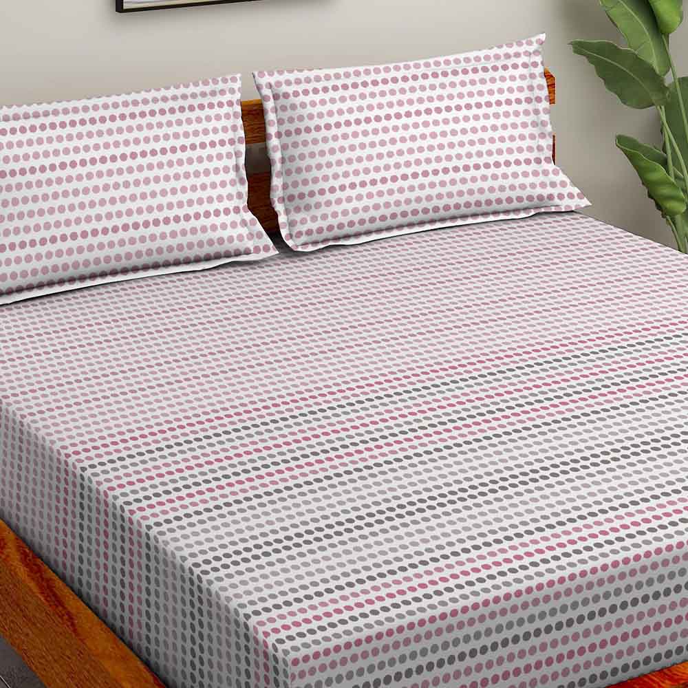 Polka Purple 100% Cotton Super Soft Antibacterial Bedsheet Set - Splendour Prime