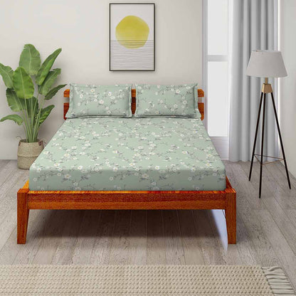 Summer Bloom Aqua 100% Cotton Super Soft Antibacterial Bedsheet Set - Splendour Prime