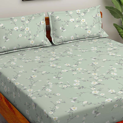 Summer Bloom Aqua 100% Cotton Super Soft Antibacterial Bedsheet Set - Splendour Prime