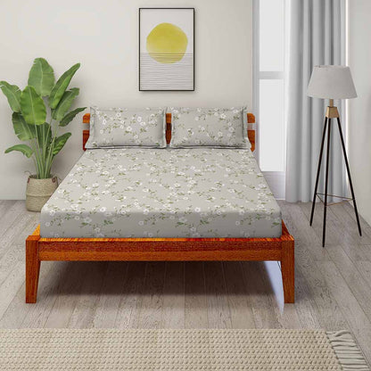 Summer Bloom Grey 100% Cotton Super Soft Antibacterial Bedsheet Set - Splendour Prime
