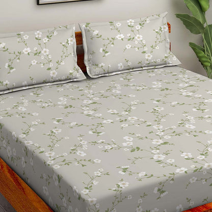 Summer Bloom Grey 100% Cotton Super Soft Antibacterial Bedsheet Set - Splendour Prime