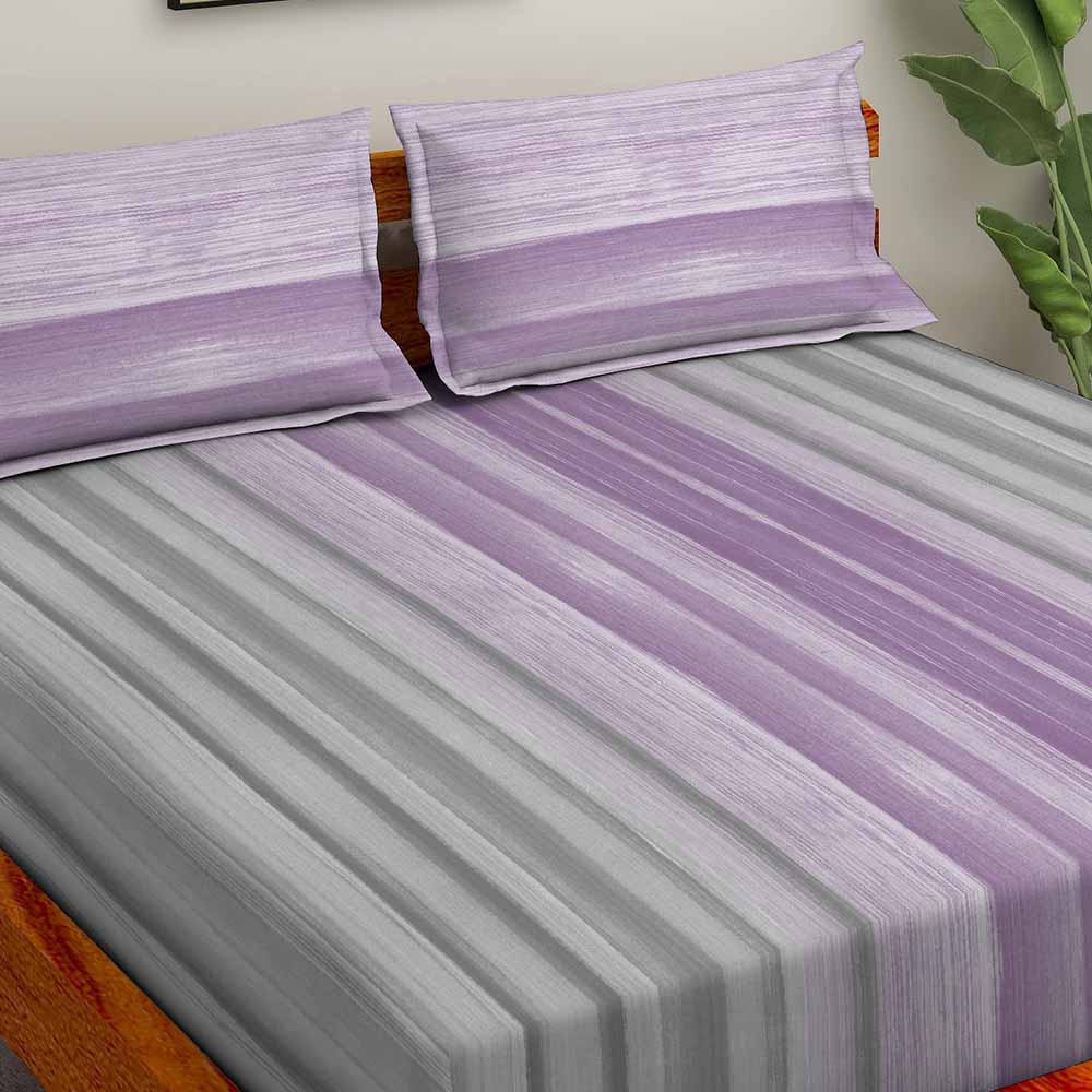 Brush Strokes Violet 100% Cotton Super Soft Antibacterial Bedsheet Set - Splendour Prime