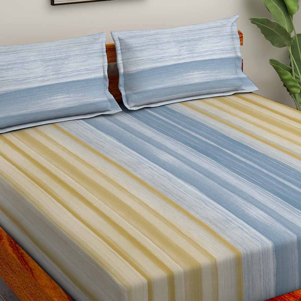 Brush Strokes Blue 100% Cotton Super Soft Antibacterial Bedsheet Set - Splendour Prime