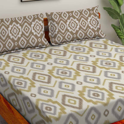 Ikat Brown 100% Cotton Super Soft Antibacterial Bedsheet Set - Splendour Prime