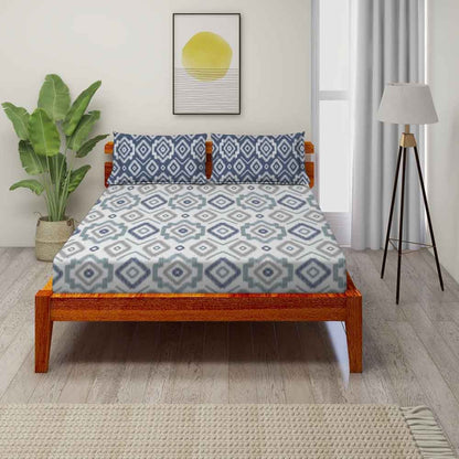 Ikat Navy 100% Cotton Super Soft Antibacterial Bedsheet Set - Splendour Prime