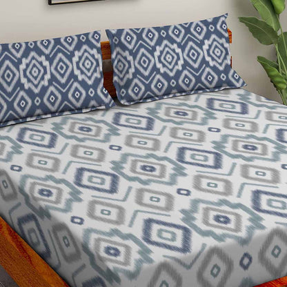 Ikat Navy 100% Cotton Super Soft Antibacterial Bedsheet Set - Splendour Prime