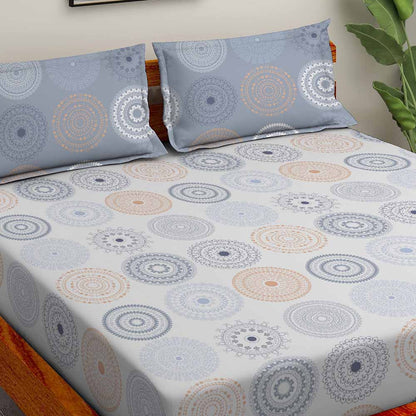 Medallion Blue 100% Cotton Super Soft Antibacterial Bedsheet Set - Splendour Prime