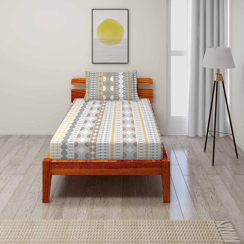 Ethnics Grey 100% Cotton Super Soft Antibacterial Bedsheet Set - Splendour Prime