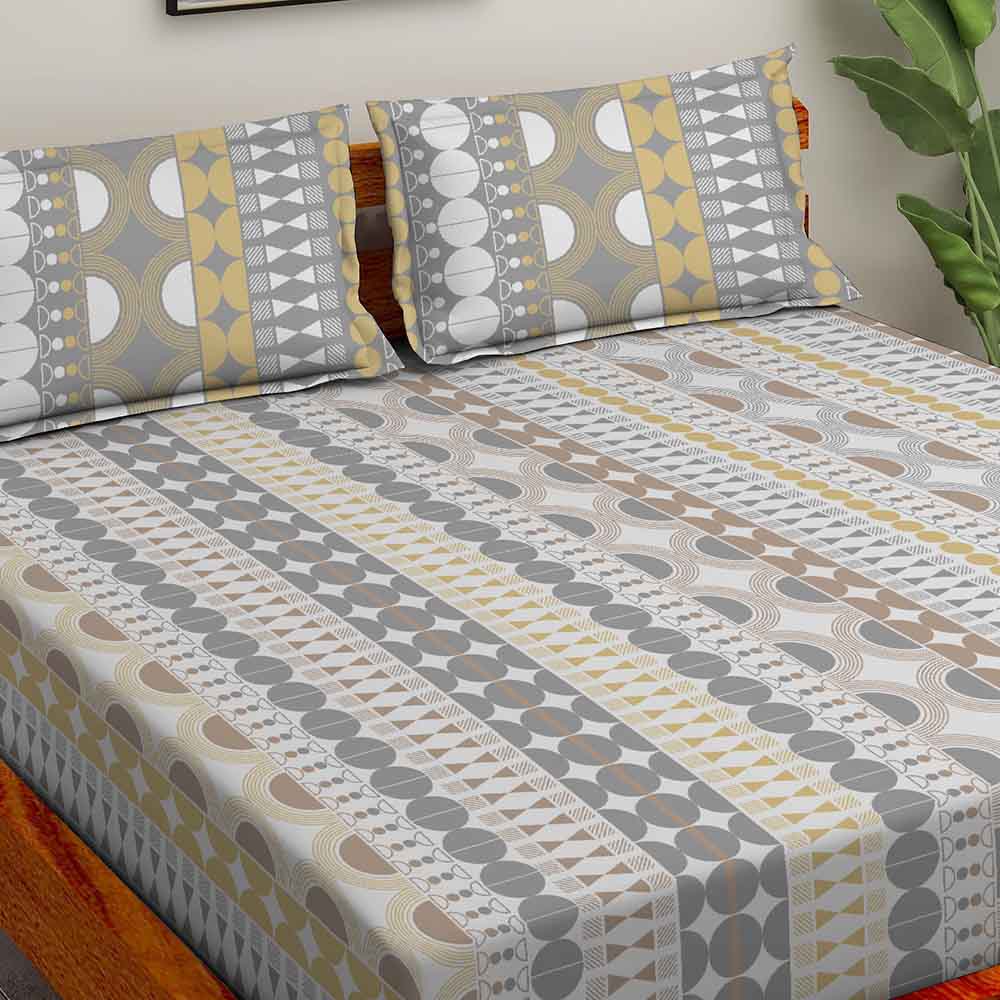 Ethnics Grey 100% Cotton Super Soft Antibacterial Bedsheet Set - Splendour Prime