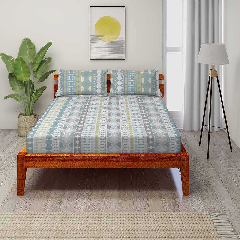 Ethnics Turquoise 100% Cotton Super Soft Antibacterial Bedsheet Set - Splendour Prime