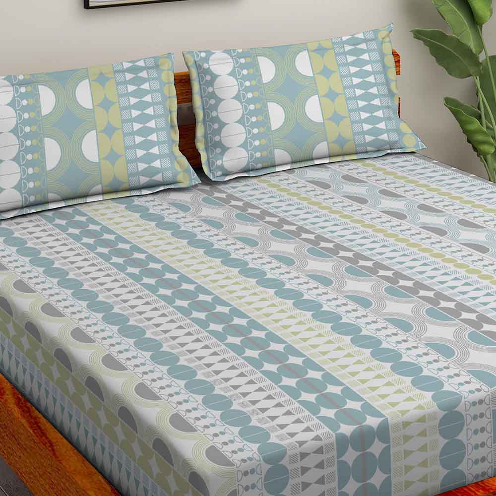 Ethnics Turquoise 100% Cotton Super Soft Antibacterial Bedsheet Set - Splendour Prime