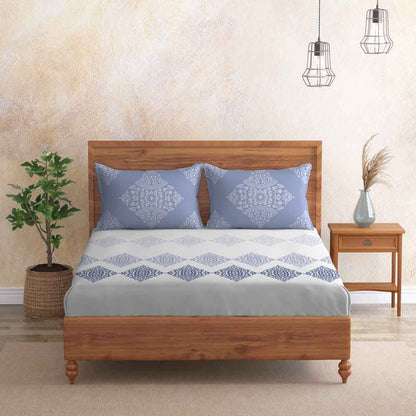 Engracia Blue 100% Cotton Super Soft Antibacterial Bedsheet Set - Grandeur Classic