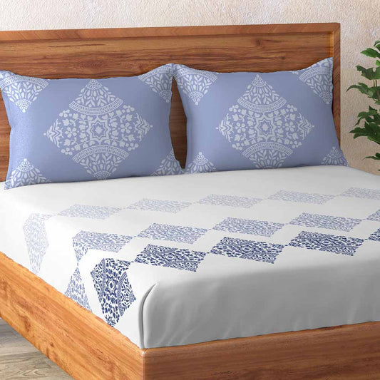 Engracia Blue 100% Cotton Super Soft Antibacterial Bedsheet Set - Grandeur Classic