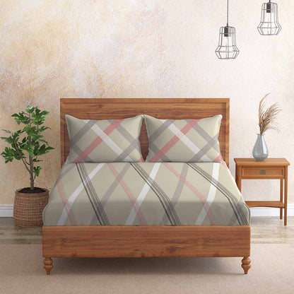 Criss Cross Brown 100% Cotton Super Soft Antibacterial Bedsheet Set - Grandeur Classic