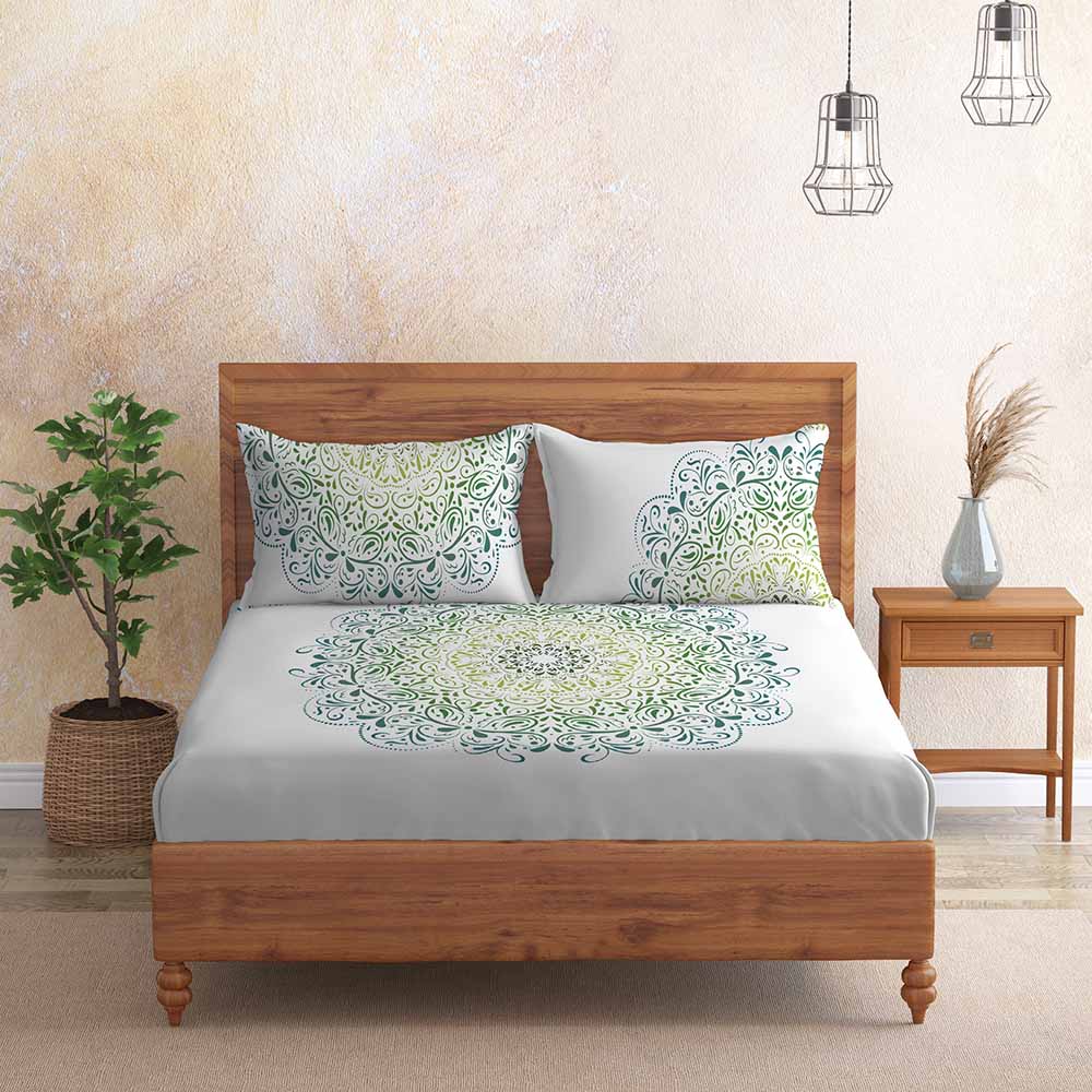 Digital Emerald Green 100% Cotton Super Soft Antibacterial Bedsheet Set - Grandeur Prime