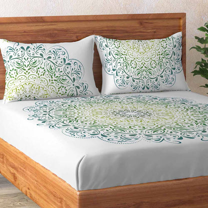 Digital Emerald Green 100% Cotton Super Soft Antibacterial Bedsheet Set - Grandeur Prime