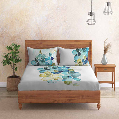 Digital Gem Blue 100% Cotton Super Soft Antibacterial Bedsheet Set - Grandeur Prime