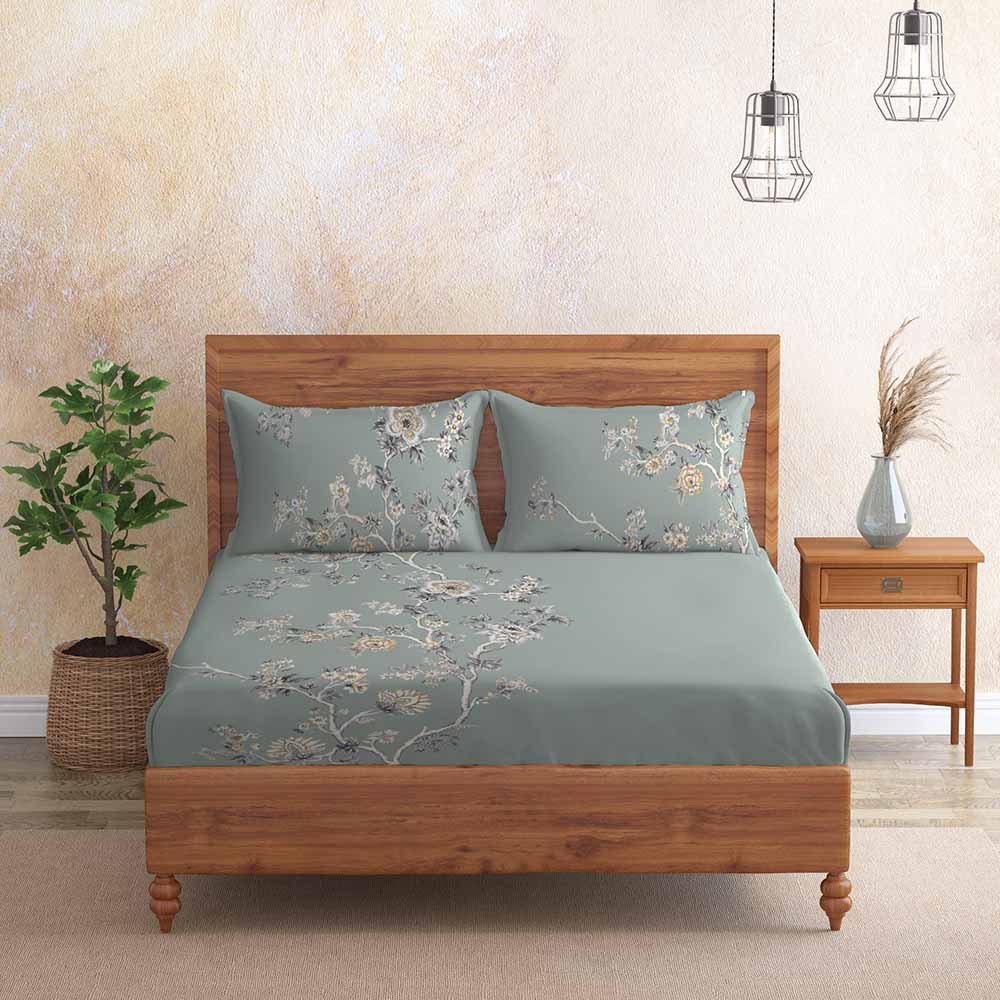 Digital Imperia Grey 100% Cotton Super Soft Antibacterial Bedsheet Set - Grandeur Prime