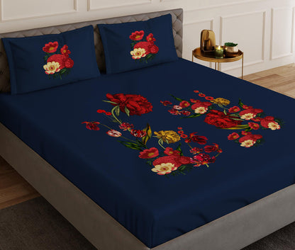 Bouquet Blue Designer Antibacterial Cotton Bed Linen Set by Rohit Bal