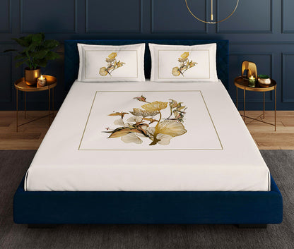 Chrysanthus Beige Designer Antibacterial Cotton Bed Linen Set by Rohit Bal