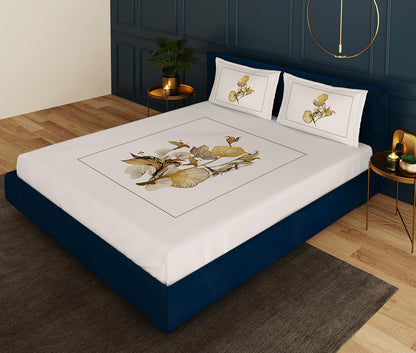 Chrysanthus Beige Designer Antibacterial Cotton Bed Linen Set by Rohit Bal