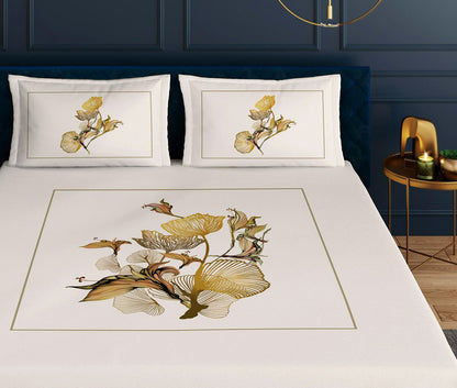 Chrysanthus Beige Designer Antibacterial Cotton Bed Linen Set by Rohit Bal