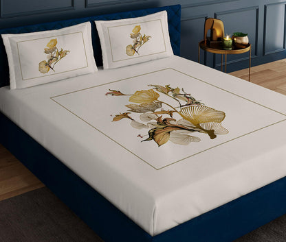 Chrysanthus Beige Designer Antibacterial Cotton Bed Linen Set by Rohit Bal