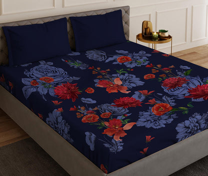 Scarlet Blue Designer Antibacterial Cotton Bed Linen Set by Rohit Bal