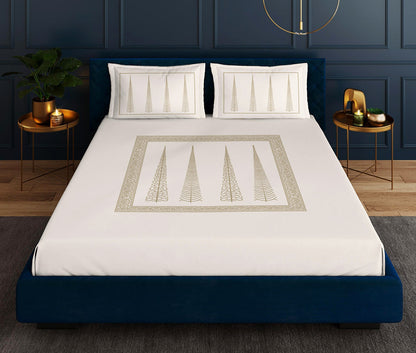 Tree of Life Beige Designer Antibacterial Cotton Bed Linen Set by Rohit Bal