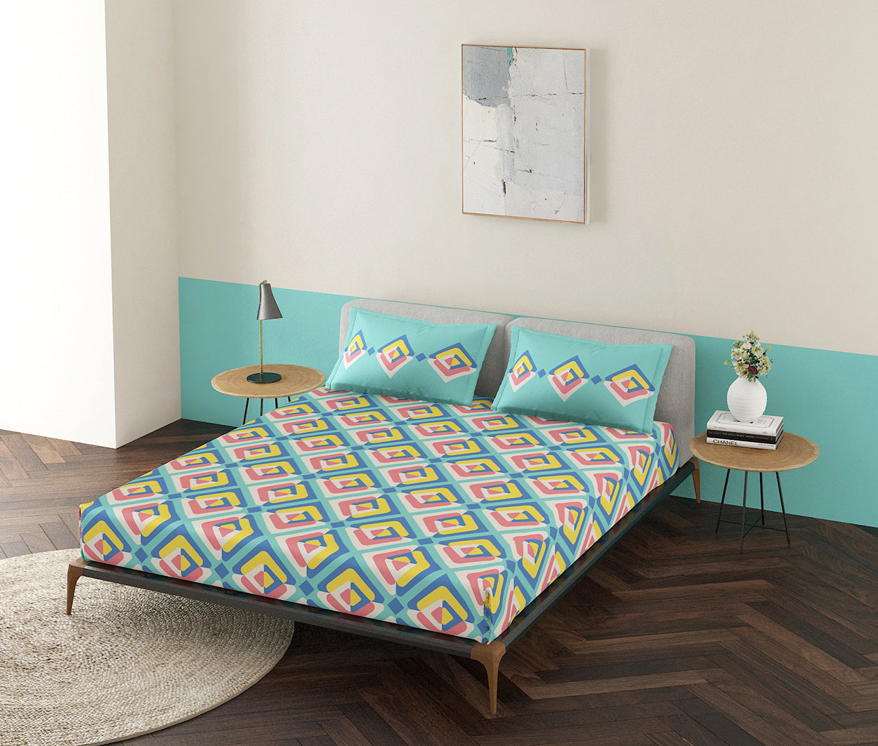 Trey Teal 100% Cotton Antibacterial Bedsheet Set