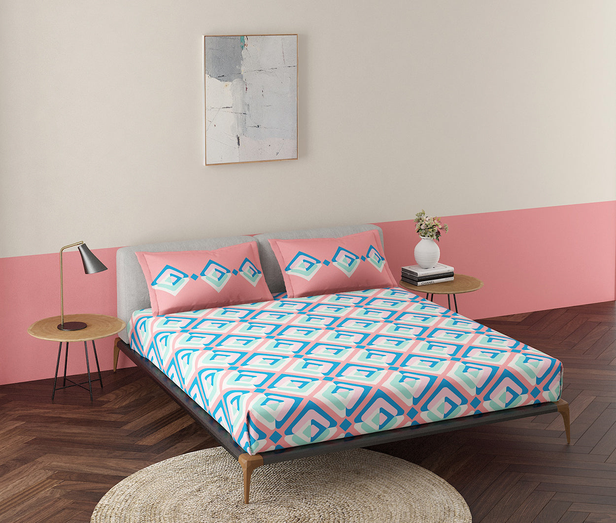 Trey Pink 100% Cotton Antibacterial Bedsheet Set