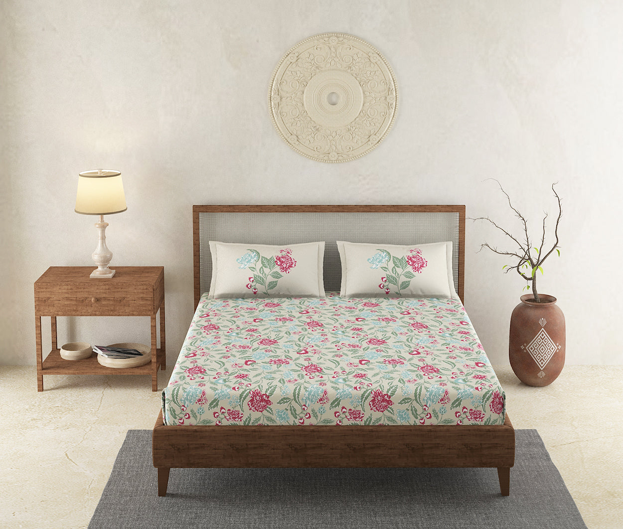 Alora Cream 100% Cotton Antibacterial Bedsheet Set