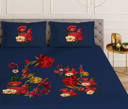 Bouquet Blue Designer Antibacterial Cotton Bed Linen Set by Rohit Bal