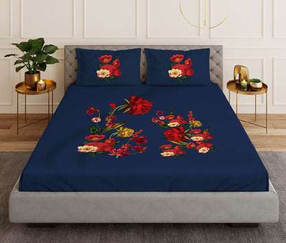 Bouquet Blue Designer Antibacterial Cotton Bed Linen Set by Rohit Bal