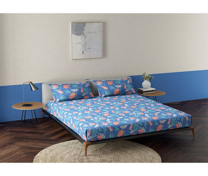 Carme Dark Blue 100% Cotton Antibacterial Bedsheet Set