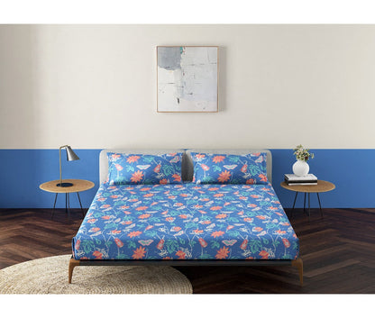 Carme Dark Blue 100% Cotton Antibacterial Bedsheet Set