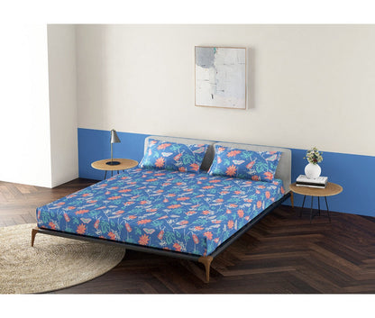 Carme Dark Blue 100% Cotton Antibacterial Bedsheet Set