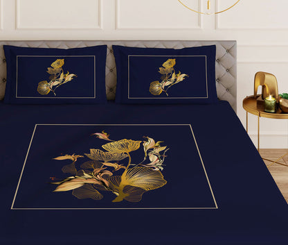 Chrysanthus Blue Designer Antibacterial  Cotton Bed Linen Set by Rohit Bal
