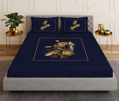 Chrysanthus Blue Designer Antibacterial  Cotton Bed Linen Set by Rohit Bal